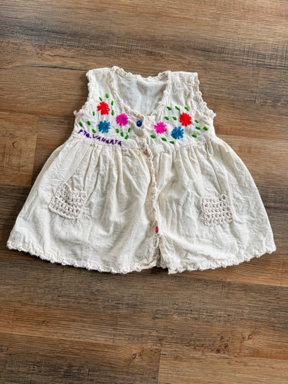 Boho Baby Dress 6–9M Puerto Vallarta Mexico Embroidered Border Print